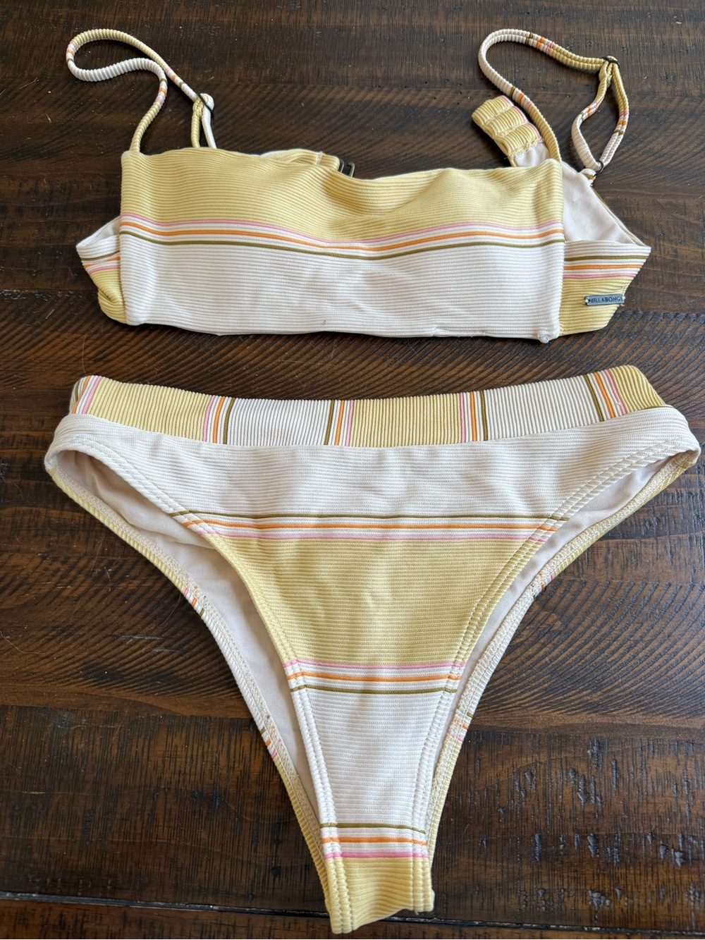 Striped Yellow & Cream Ribbed Bikini Set